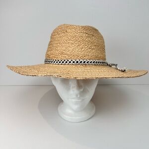 Kittenish straw hat, M/L, braided fabric cord, Vacation Beach Pool Garden NEW